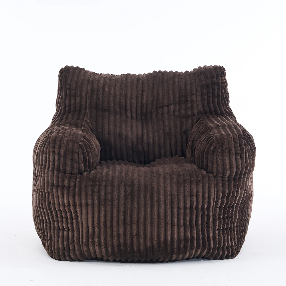 front view brown ribbed corduroy lounge chair