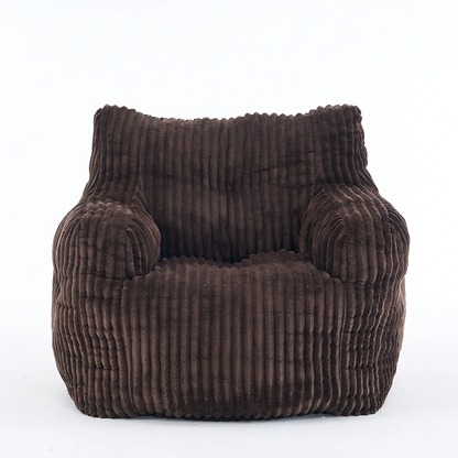 front view brown ribbed corduroy lounge chair