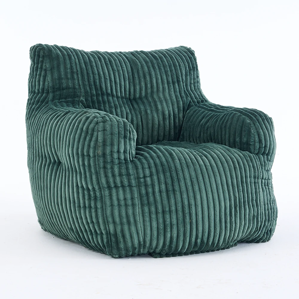 front view green ribbed corduroy lounge chair