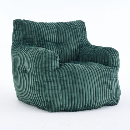 front view green ribbed corduroy lounge chair