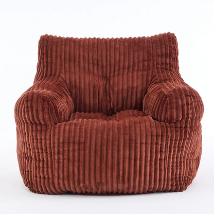 front view red ribbed corduroy lounge chair