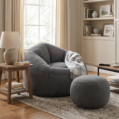 gray bean bag chair set in cozy living room