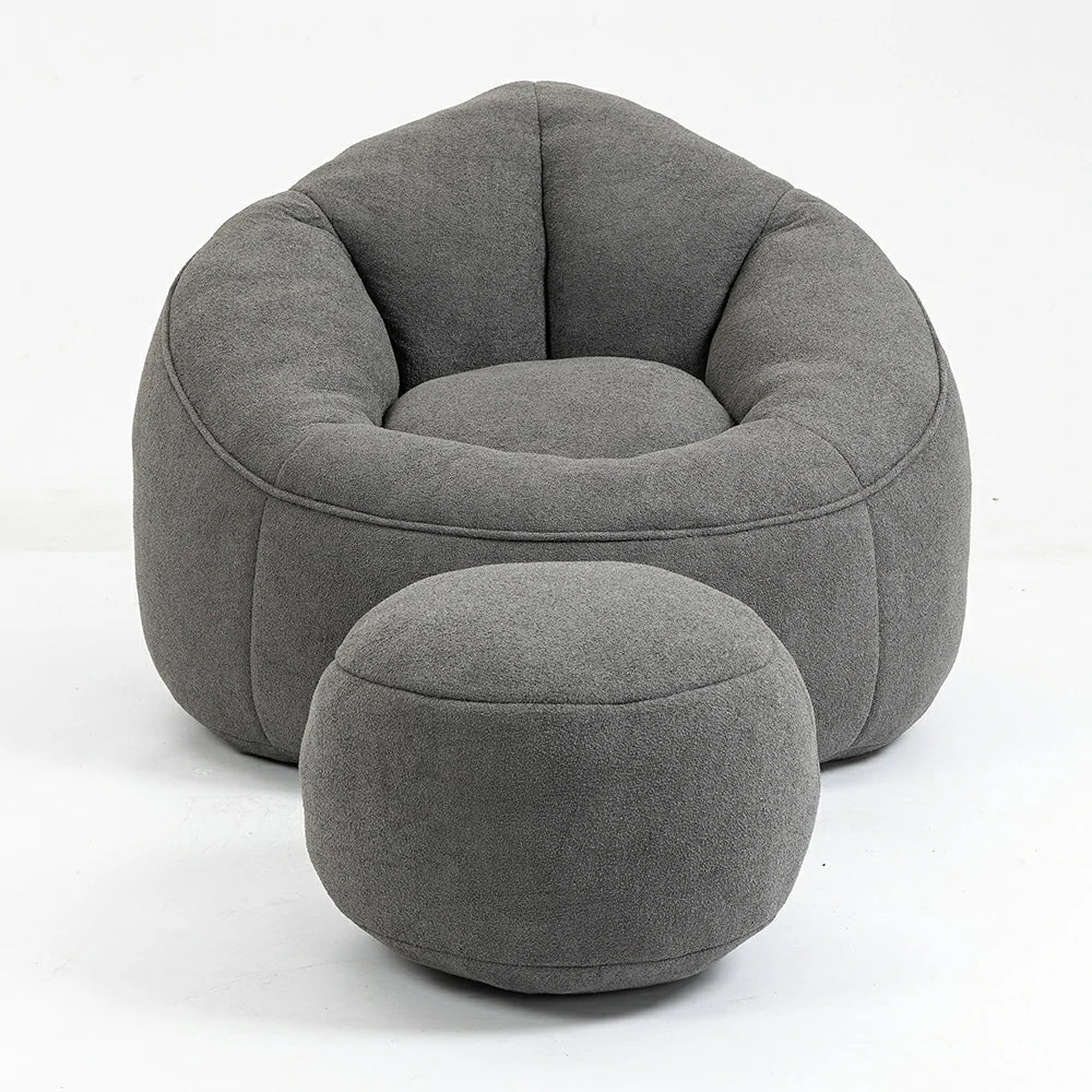 gray bean bag chair with matching ottoman