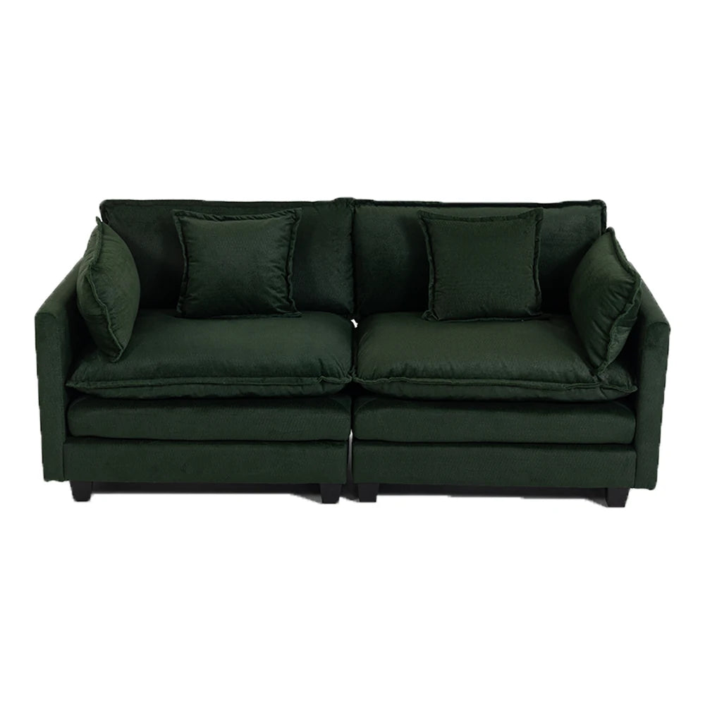 green fabric couch sofa front view