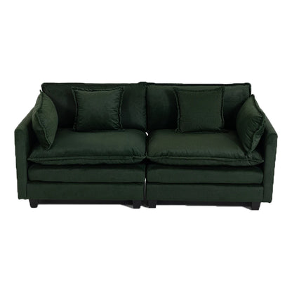 green fabric couch sofa front view
