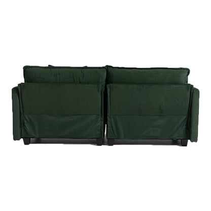 green fabric sofa back view