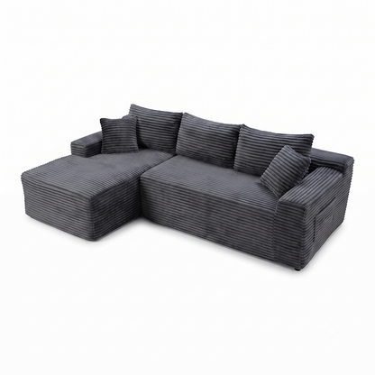 grey corduroy L shaped sectional sofa with chaise