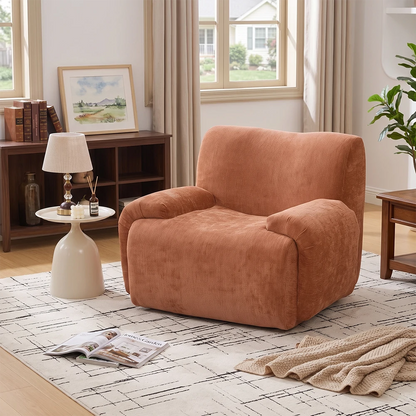 orange chenille single lounge chair with deep seat