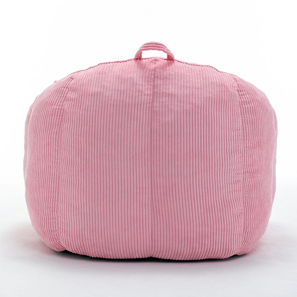 pink corduroy bean bag chair back view with handle