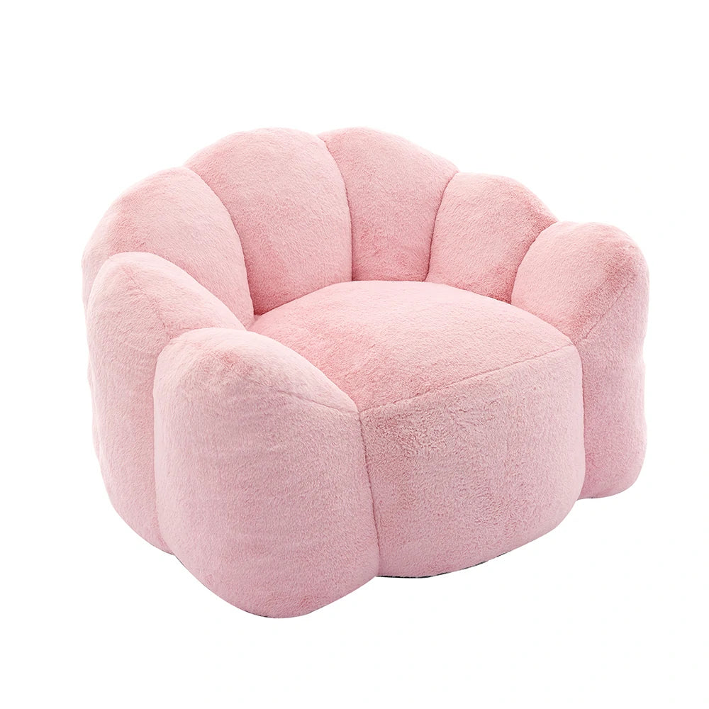 pink plush lotus-shaped armchair angled view