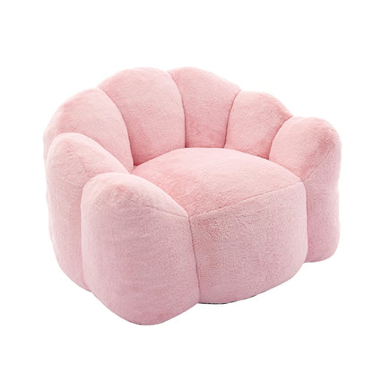 pink plush lotus-shaped armchair angled view