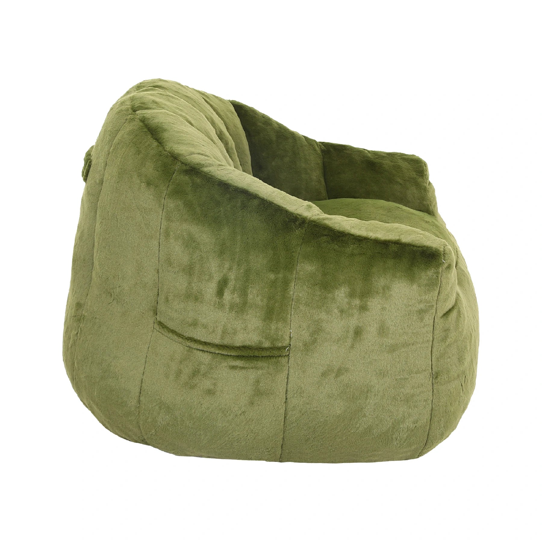 side view Fluffy brown plush bean bag chair