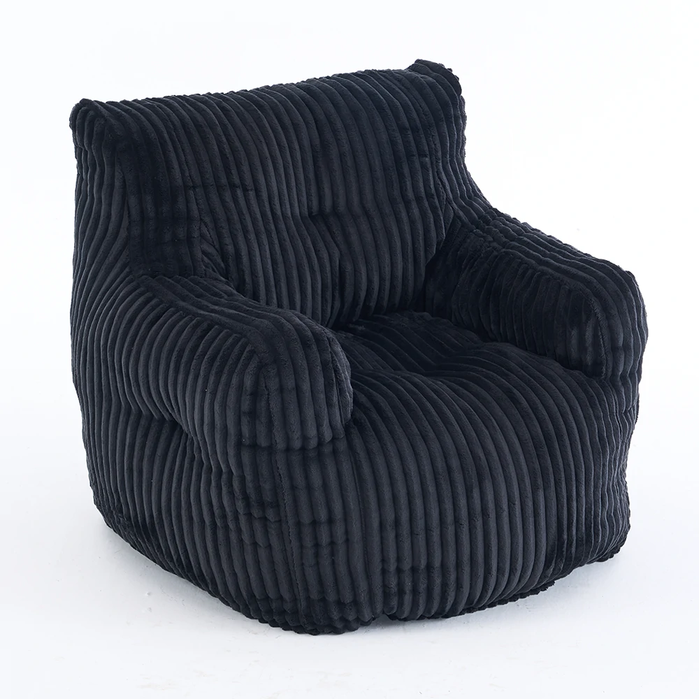 side view black ribbed corduroy lounge chair