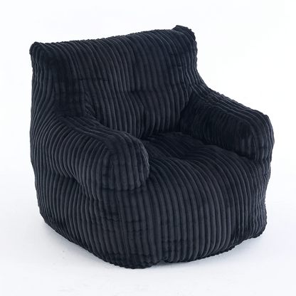 side view black ribbed corduroy lounge chair