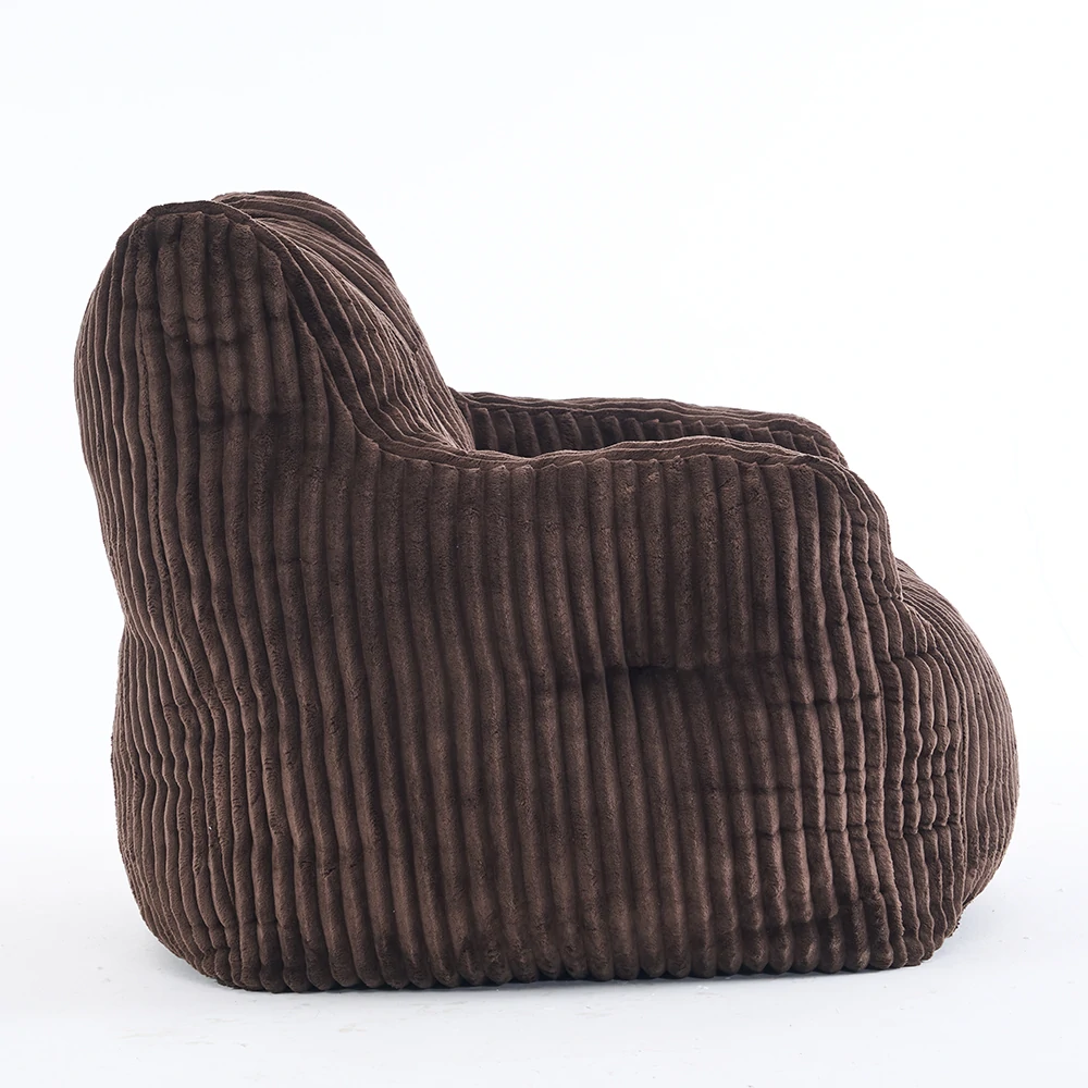 side view brown ribbed corduroy lounge chair