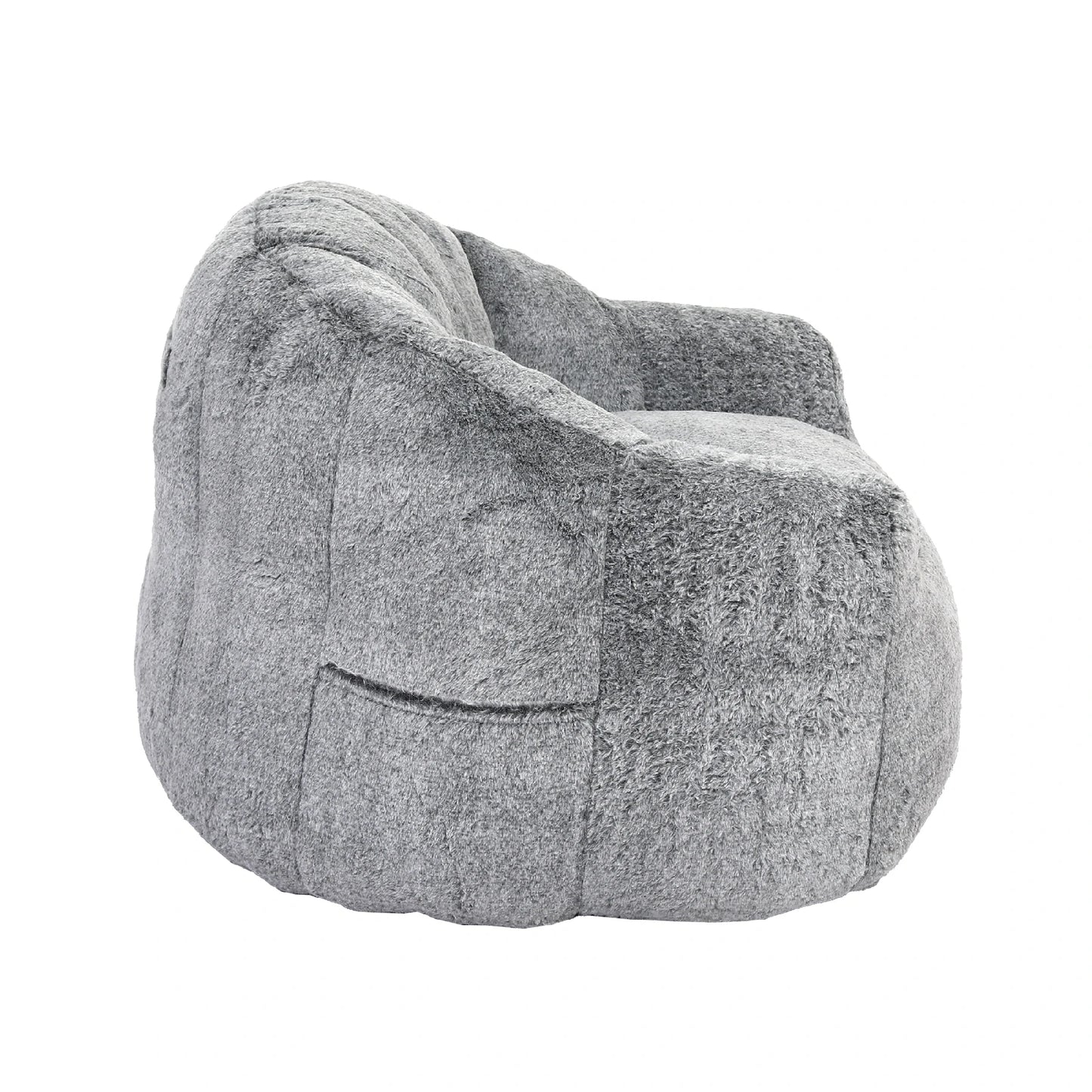 side view dark gray faux fur bean bag armchair