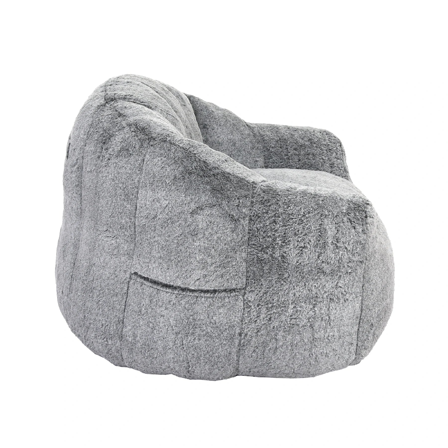 side view dark gray faux fur bean bag armchair