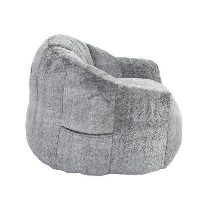 side view dark gray faux fur bean bag armchair