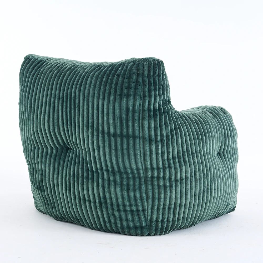 side view green ribbed corduroy lounge chair