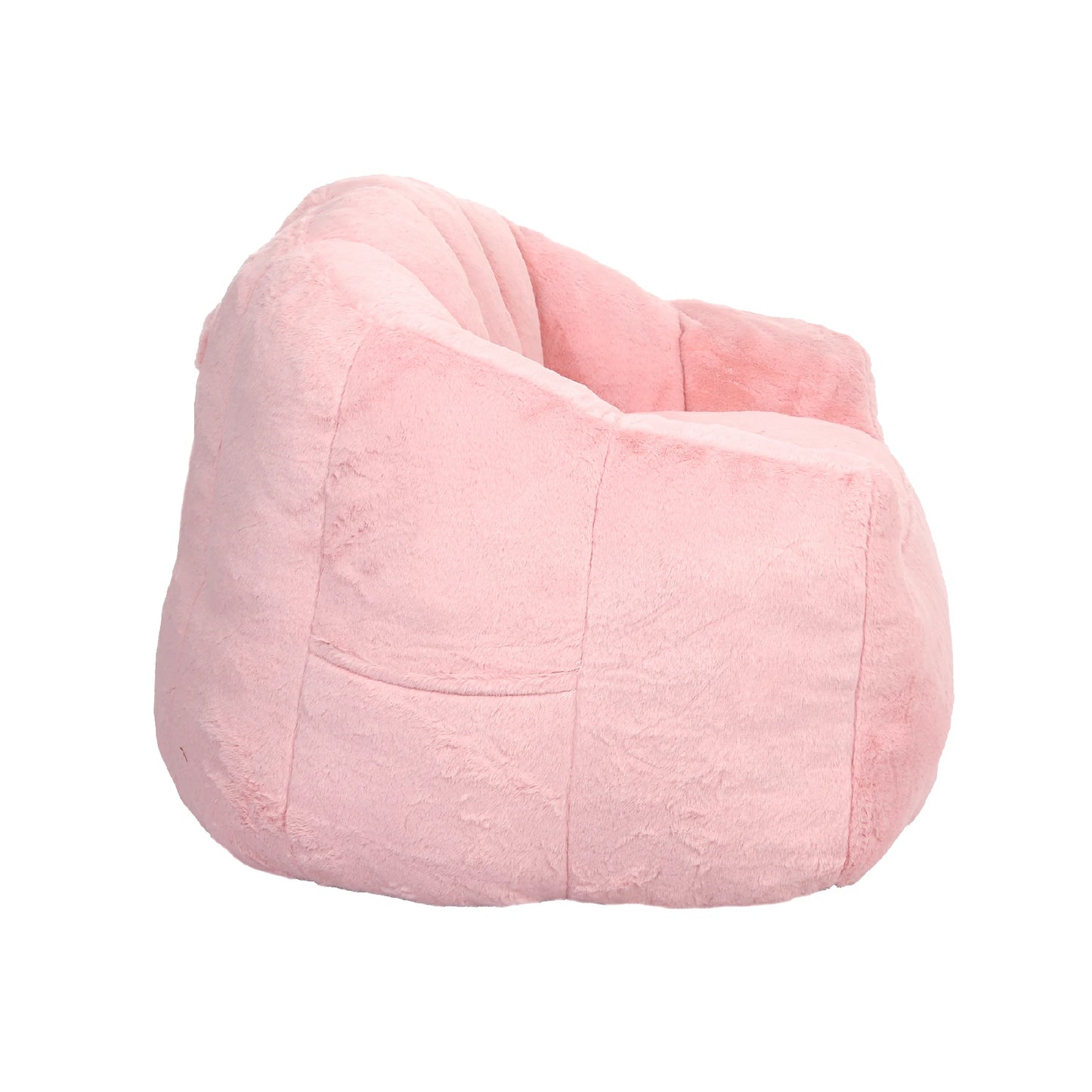 side view pink faux fur bean bag armchair