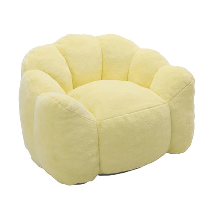 yellow plush lotus-shaped armchair angled view